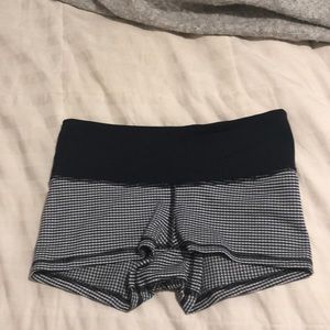 Navy and white lulu lemon shorts.